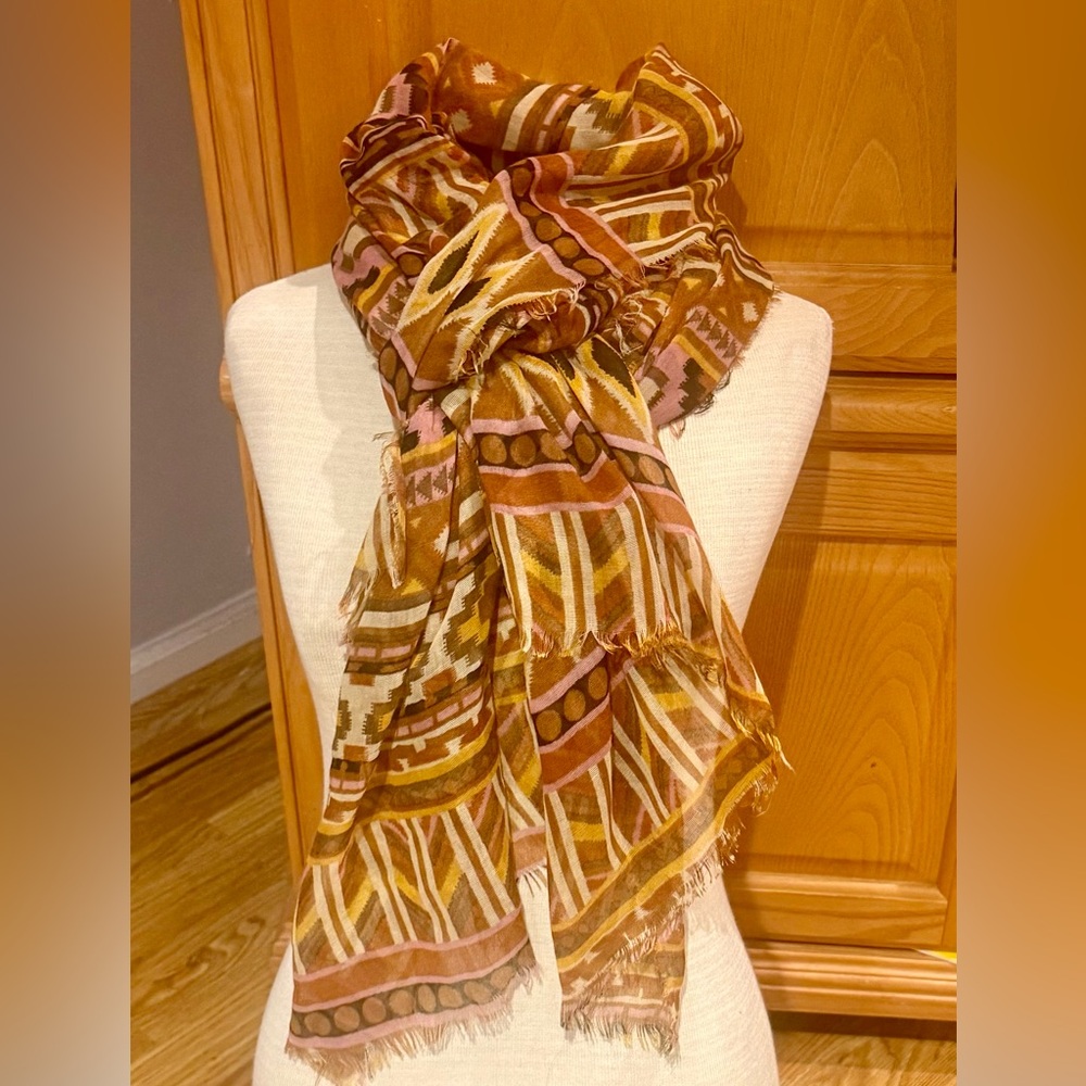 Aztec Patterned Multicolor Long Scarf